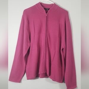 Crystal Kobe Full Zip Cardigan Sweater. Pink Color Block. Ribbed Collar. Size L.